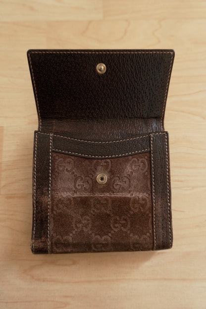 Gucci Vintage Wallet Brown Suede Leather GG Monogram Studded Bifold Unisex