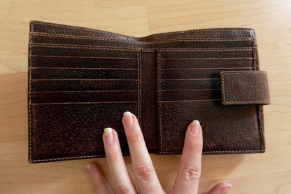 Gucci Vintage Wallet Brown Suede Leather GG Monogram Studded Bifold Unisex