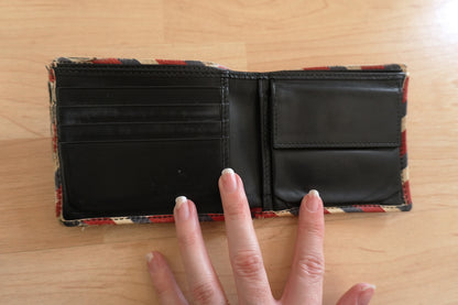 Gucci Vintage Wallet Black Leather Bifold UFO Patch Men's Coin Pouch Card Slots