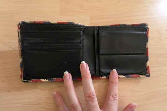 Gucci Vintage Wallet Black Leather Bifold UFO Patch Men's Coin Pouch Card Slots