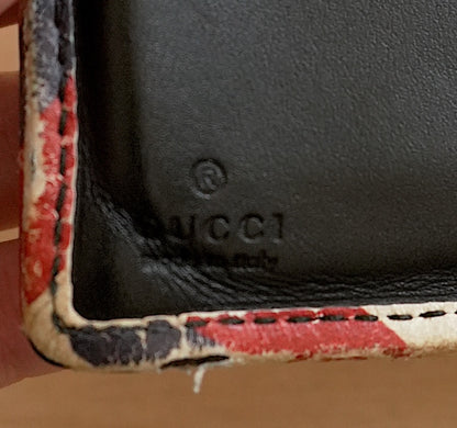 Gucci Vintage Wallet Black Leather Bifold UFO Patch Men's Coin Pouch Card Slots