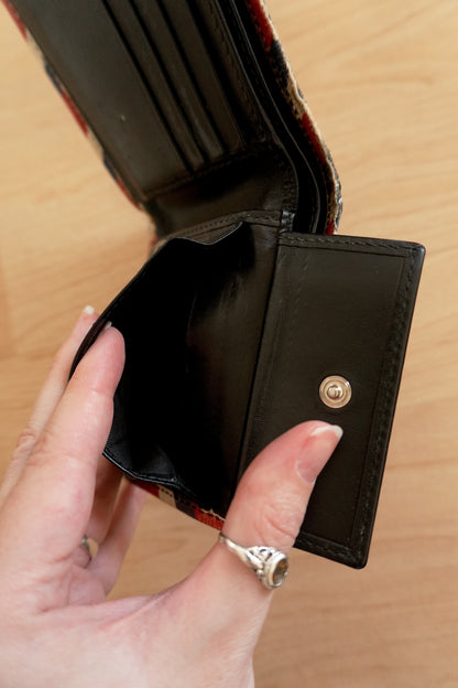 Gucci Vintage Wallet Black Leather Bifold UFO Patch Men's Coin Pouch Card Slots