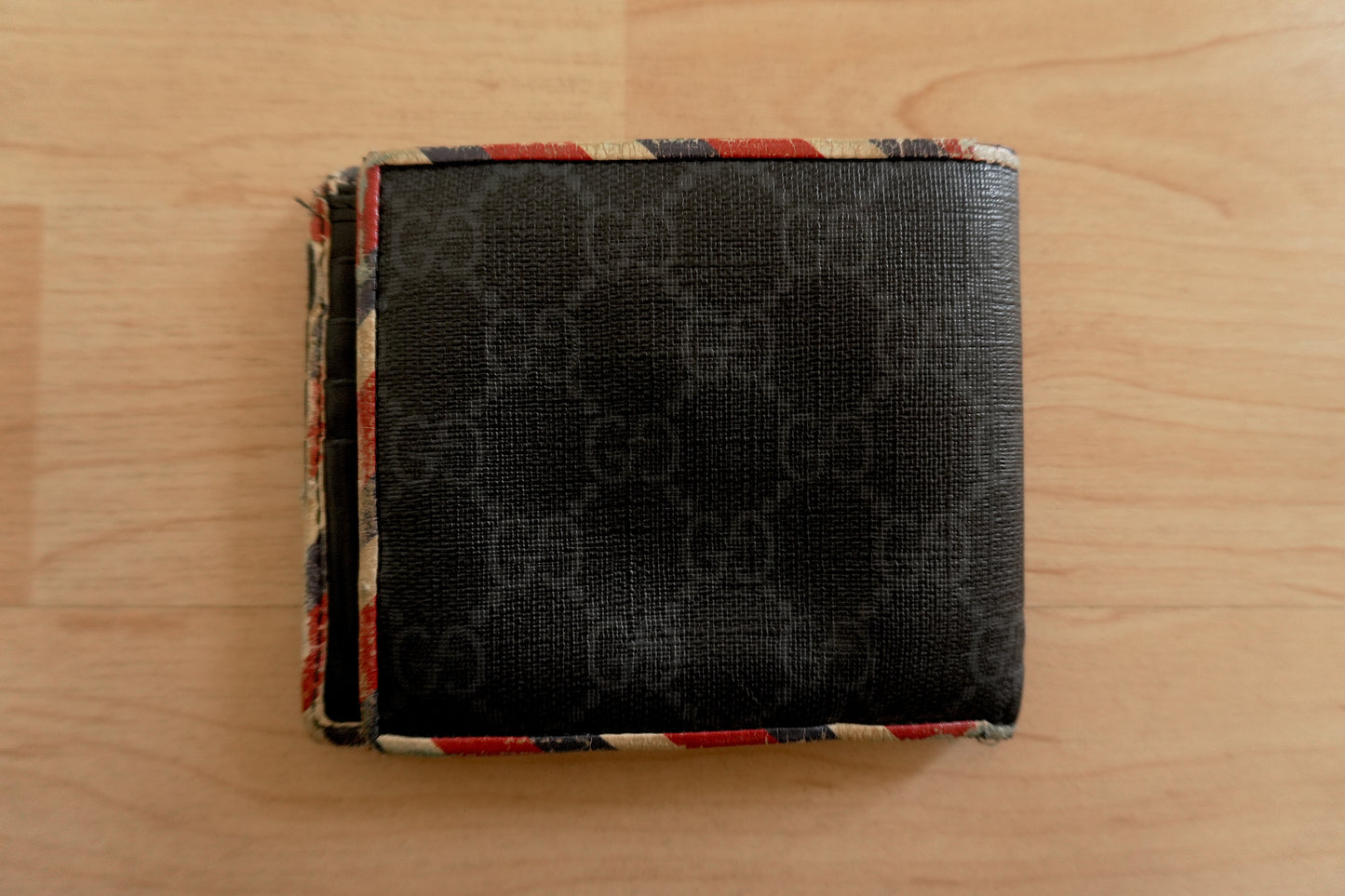 Gucci Vintage Wallet Black Leather Bifold UFO Patch Men's Coin Pouch Card Slots