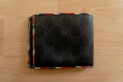 Gucci Vintage Wallet Black Leather Bifold UFO Patch Men's Coin Pouch Card Slots