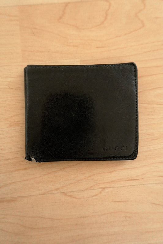 Gucci Vintage Wallet Black Leather Bifold Men's Card Slots Coin Compartment
