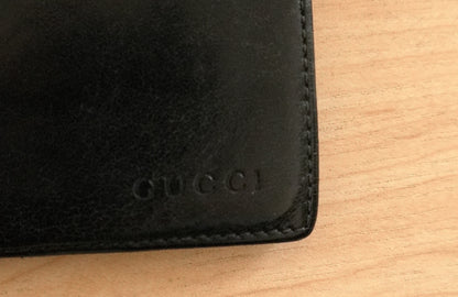 Gucci Vintage Wallet Black Leather Bifold Men's Card Slots Coin Compartment