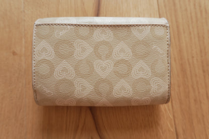 Vintage Coach Y2K Heart Print Wallet Cream Beige Pink Leather Zip Purse Coin