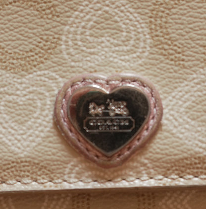 Vintage Coach Y2K Heart Print Wallet Cream Beige Pink Leather Zip Purse Coin