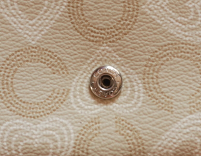 Vintage Coach Y2K Heart Print Wallet Cream Beige Pink Leather Zip Purse Coin