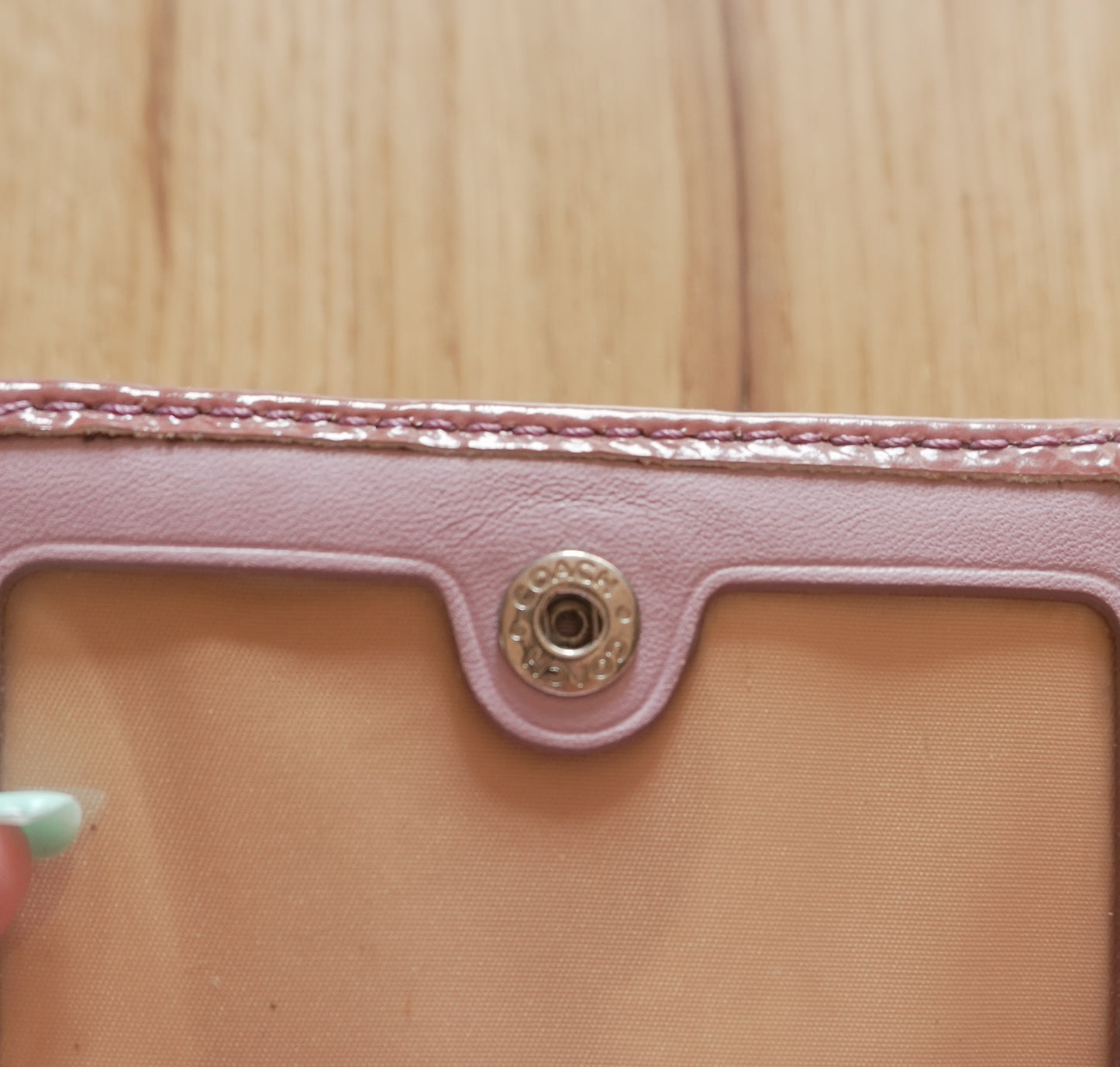 Coach Card Holder Vintage Beige Canvas Pink Leather Card Case Monogram Women's