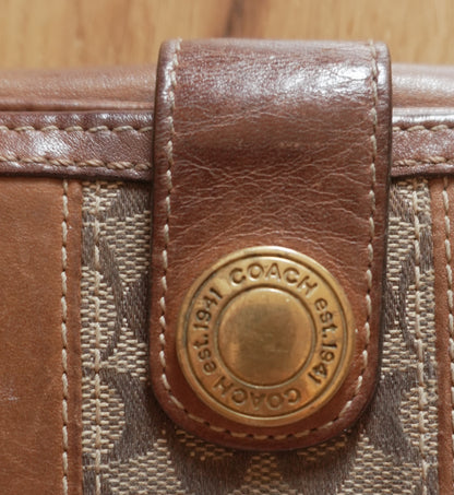 Vintage Coach Square Wallet Brown Monogram Canvas Leather ID Coin Pocket Compact