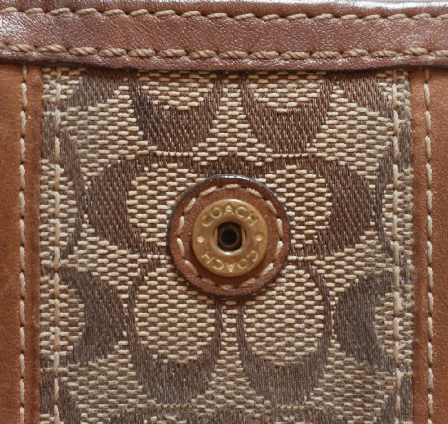 Vintage Coach Square Wallet Brown Monogram Canvas Leather ID Coin Pocket Compact