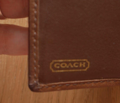 Vintage Coach Square Wallet Brown Monogram Canvas Leather ID Coin Pocket Compact