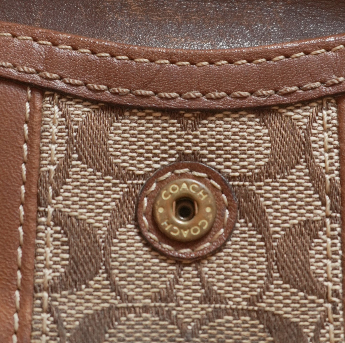 Vintage Coach Square Wallet Brown Monogram Canvas Leather ID Coin Pocket Compact