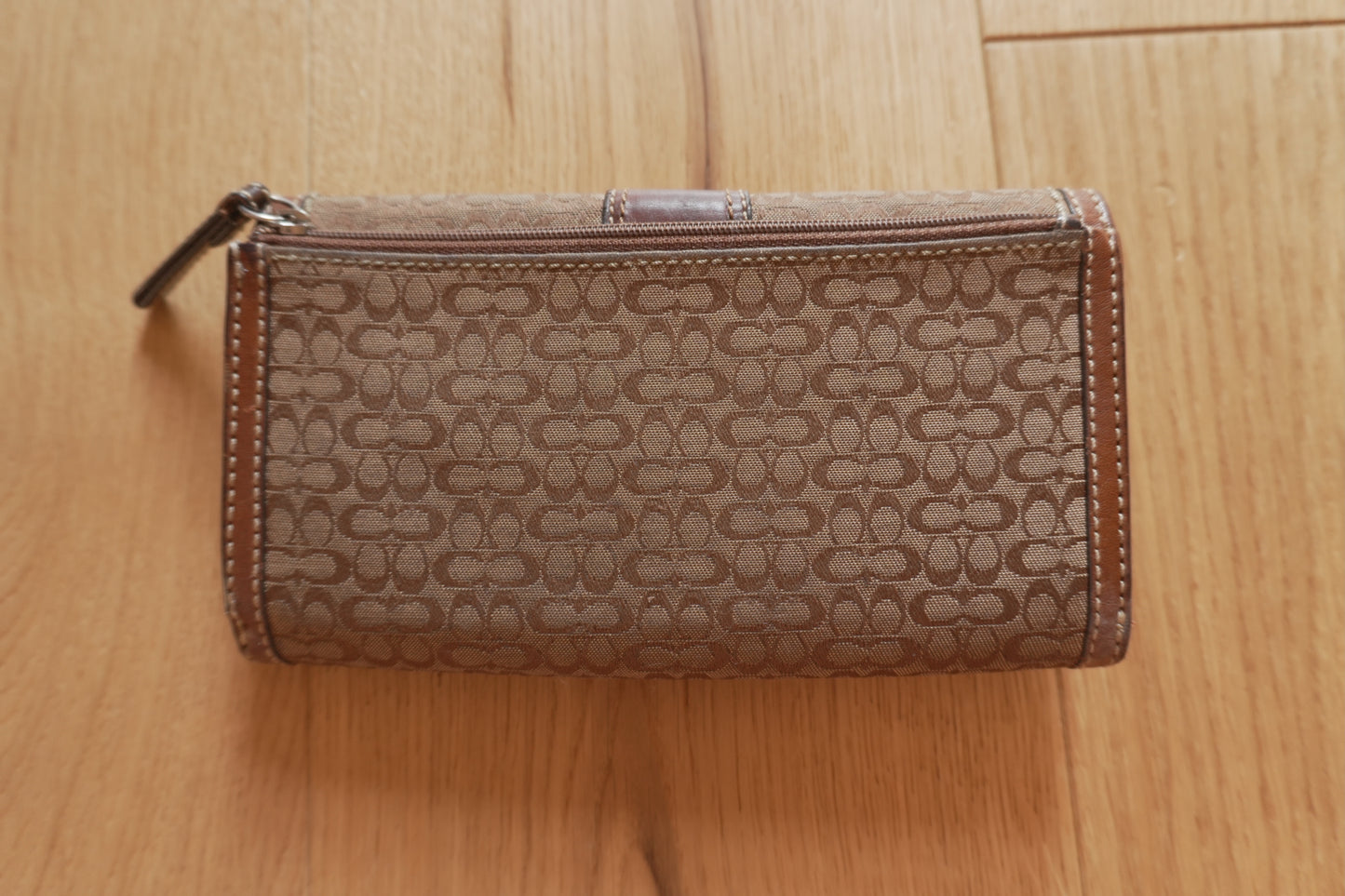 Vintage Coach Monogram Wallet Brown Canvas Leather Buckle Flap Long Purse Y2K