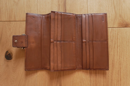 Vintage Coach Monogram Wallet Brown Canvas Leather Buckle Flap Long Purse Y2K