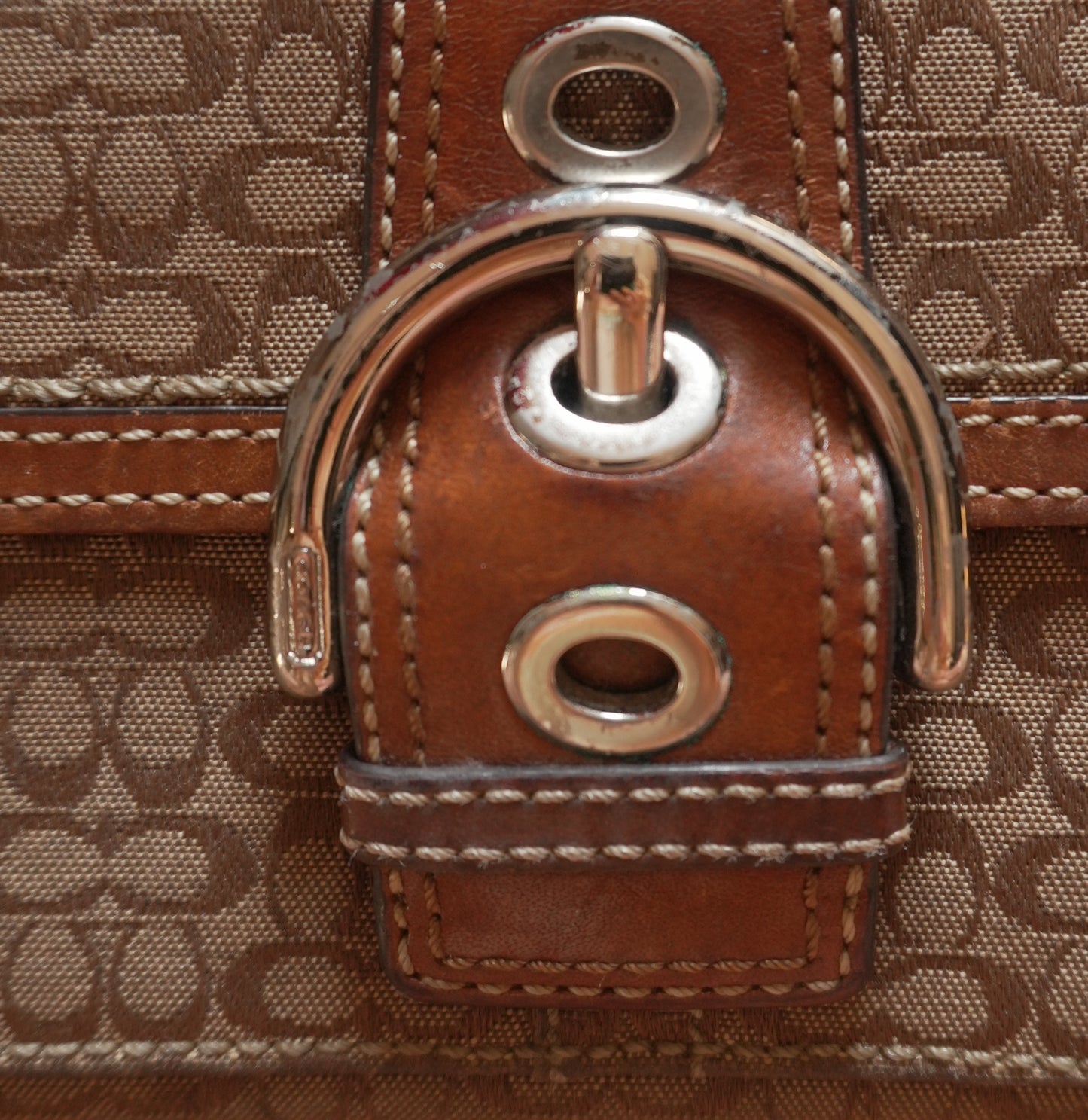 Vintage Coach Monogram Wallet Brown Canvas Leather Buckle Flap Long Purse Y2K