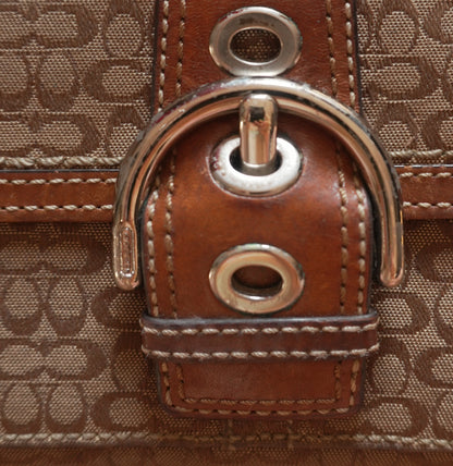 Vintage Coach Monogram Wallet Brown Canvas Leather Buckle Flap Long Purse Y2K