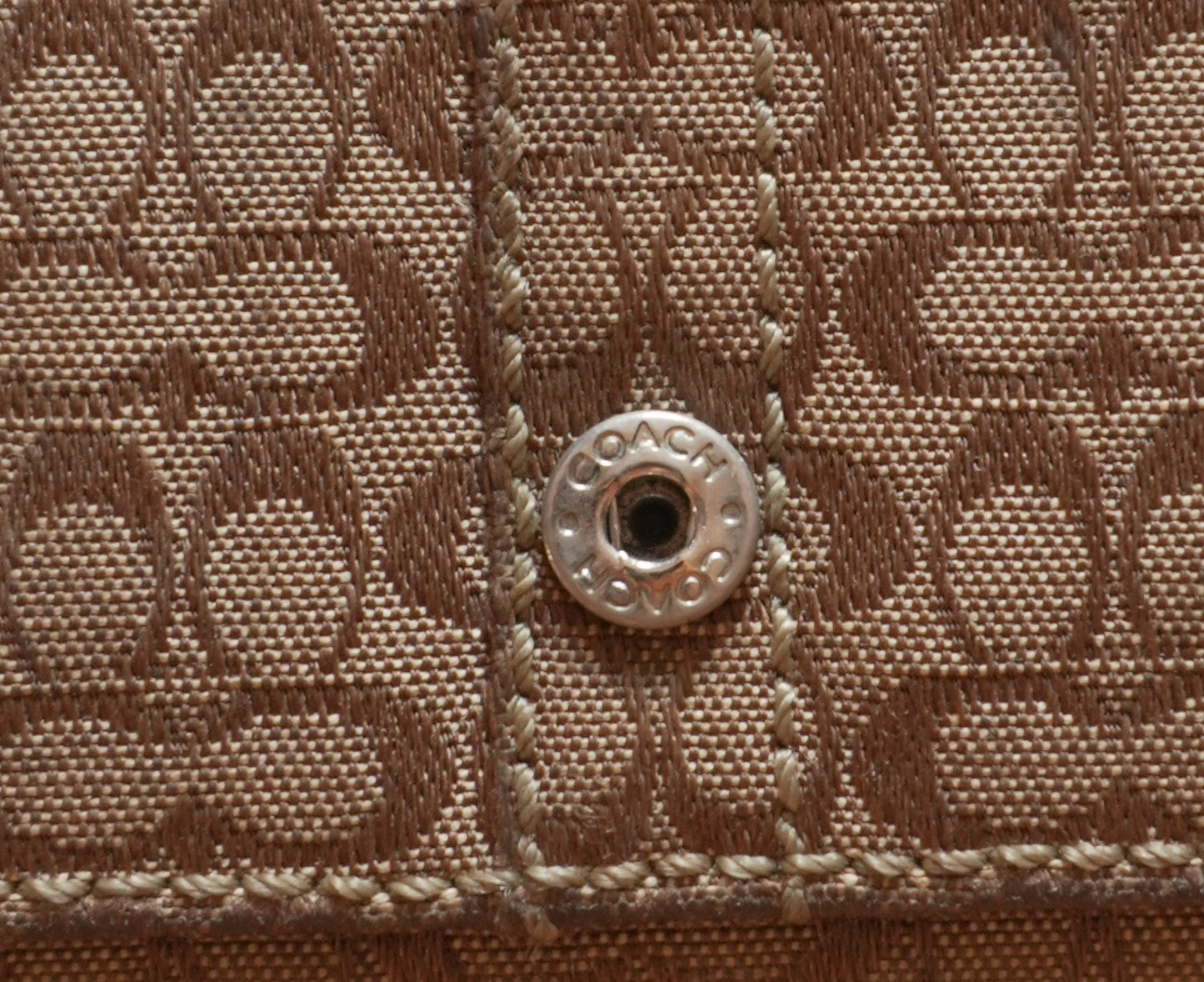 Vintage Coach Monogram Wallet Brown Canvas Leather Buckle Flap Long Purse Y2K