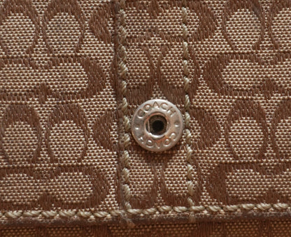 Vintage Coach Monogram Wallet Brown Canvas Leather Buckle Flap Long Purse Y2K