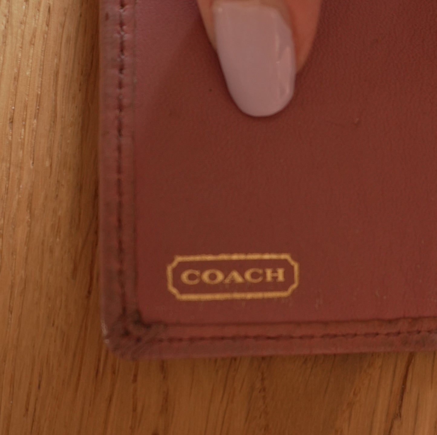 Coach Key Holder Vintage Beige Canvas Pink Leather Key Case Gold Hardware Women