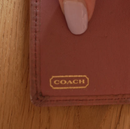 Coach Key Holder Vintage Beige Canvas Pink Leather Key Case Gold Hardware Women