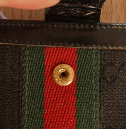 Vintage Gucci GG Canvas Wallet Black Leather Web Stripe Silver Logo Monogram