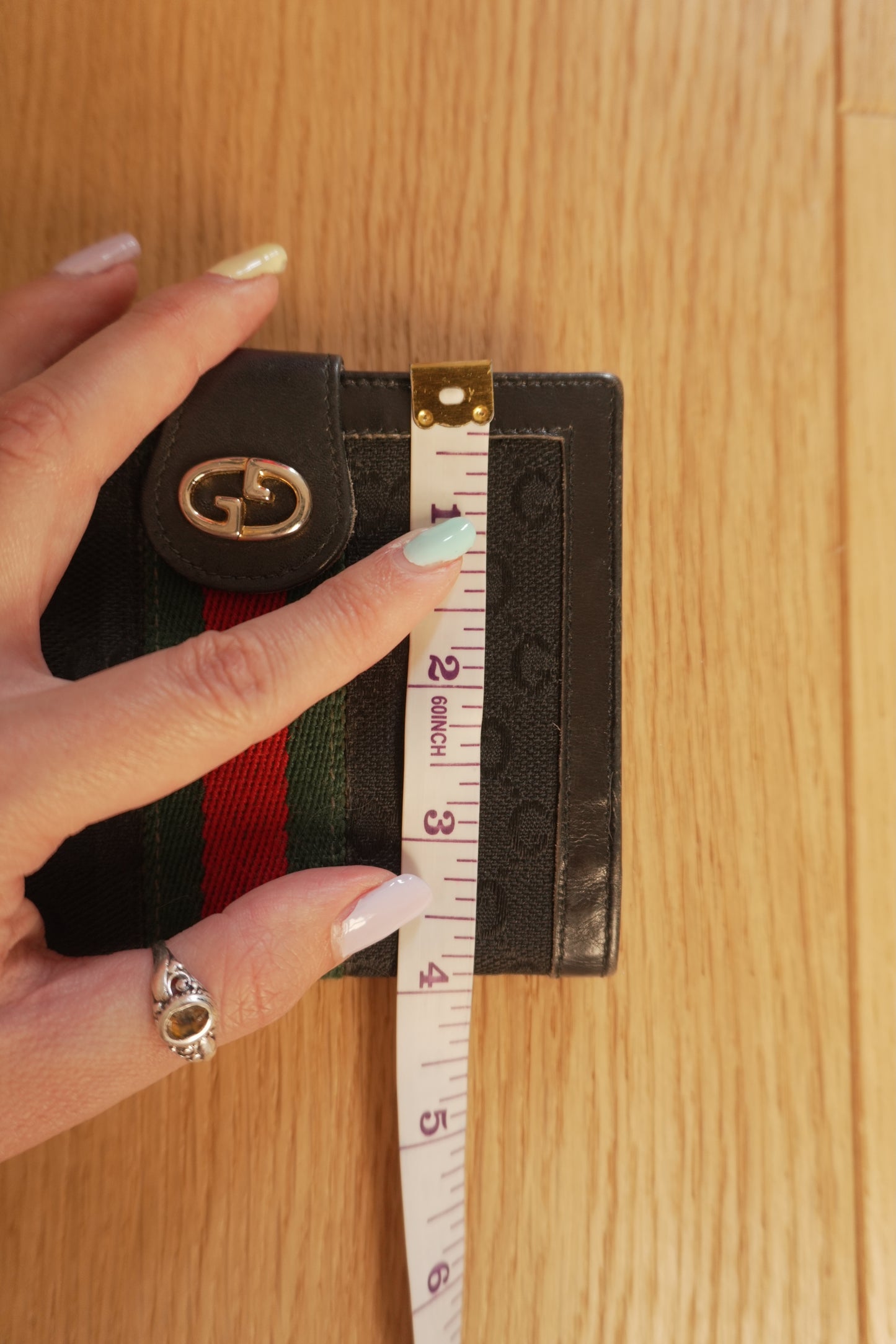 Vintage Gucci GG Canvas Wallet Black Leather Web Stripe Silver Logo Monogram