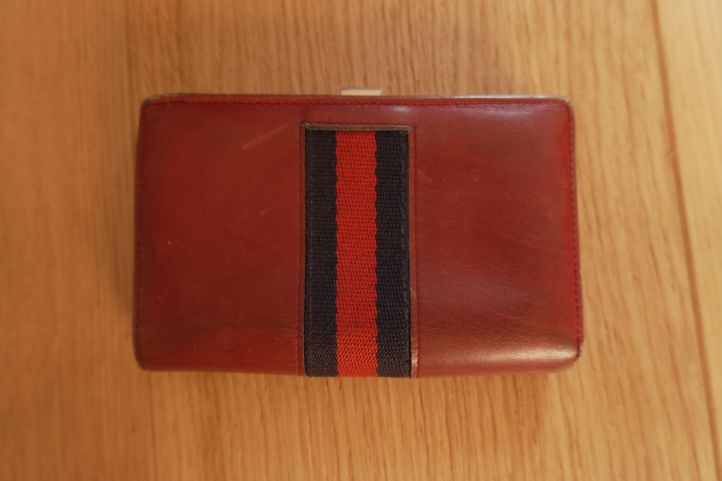 Vintage Gucci Red Leather Ophidia Wallet Gold GG Clasp Web Strip Women's