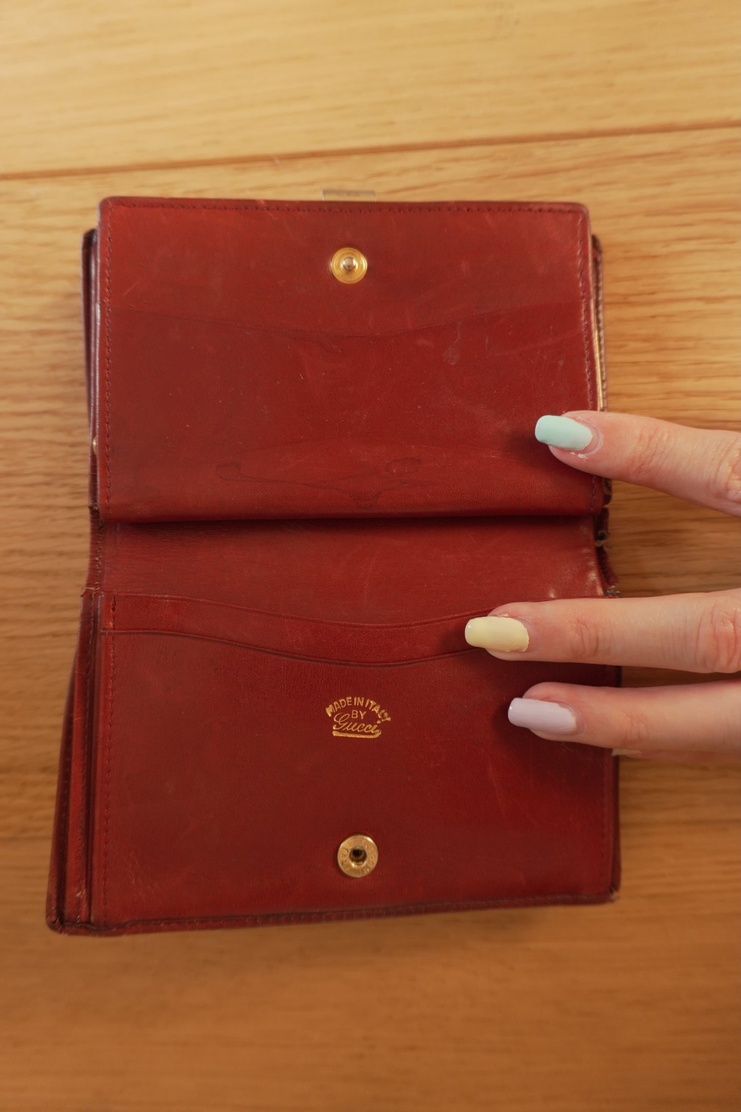 Vintage Gucci Red Leather Ophidia Wallet Gold GG Clasp Web Strip Women's