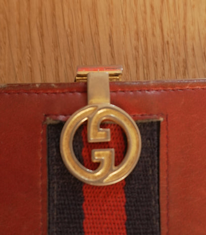 Vintage Gucci Red Leather Ophidia Wallet Gold GG Clasp Web Strip Women's