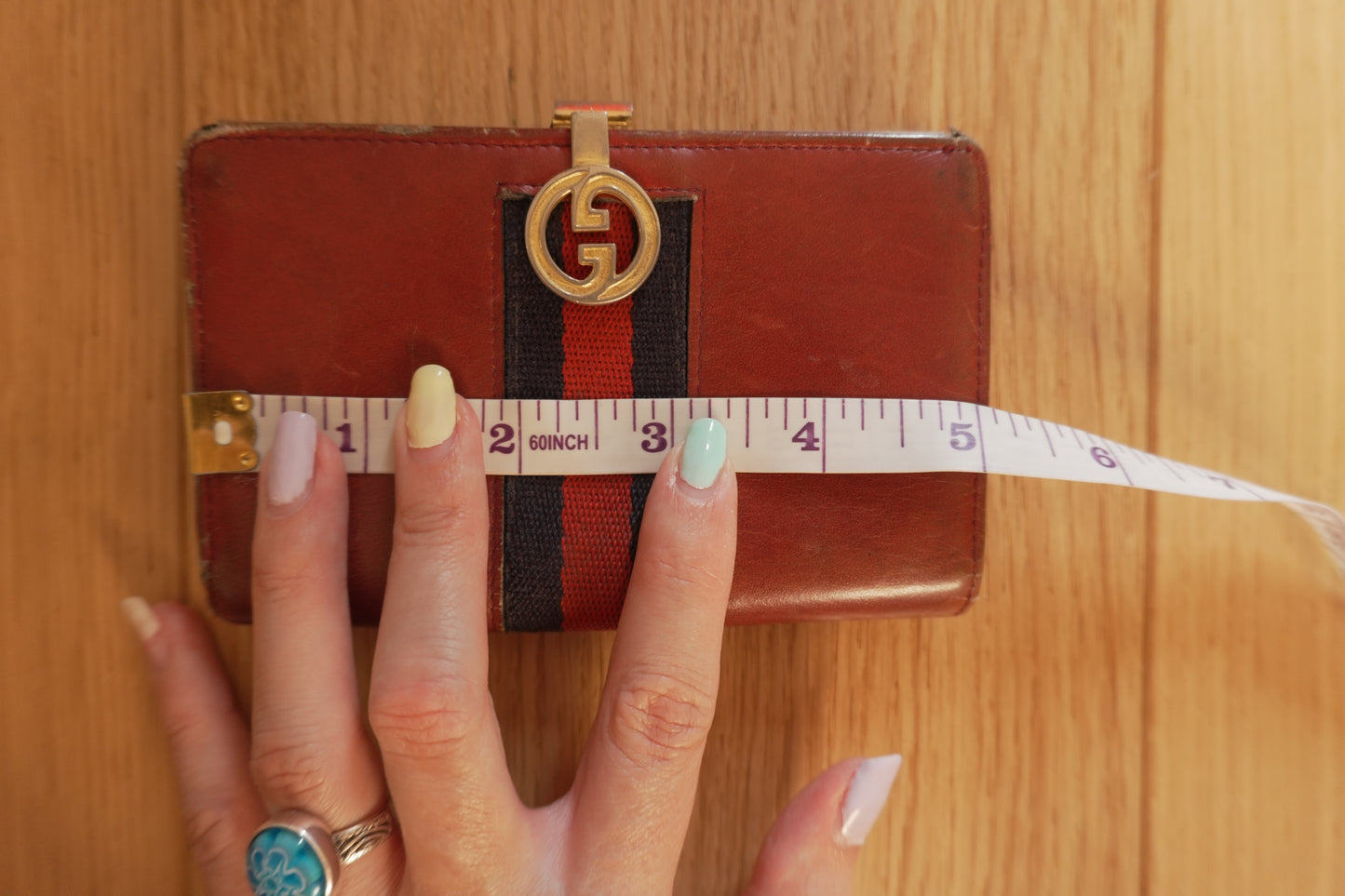 Vintage Gucci Red Leather Ophidia Wallet Gold GG Clasp Web Strip Women's