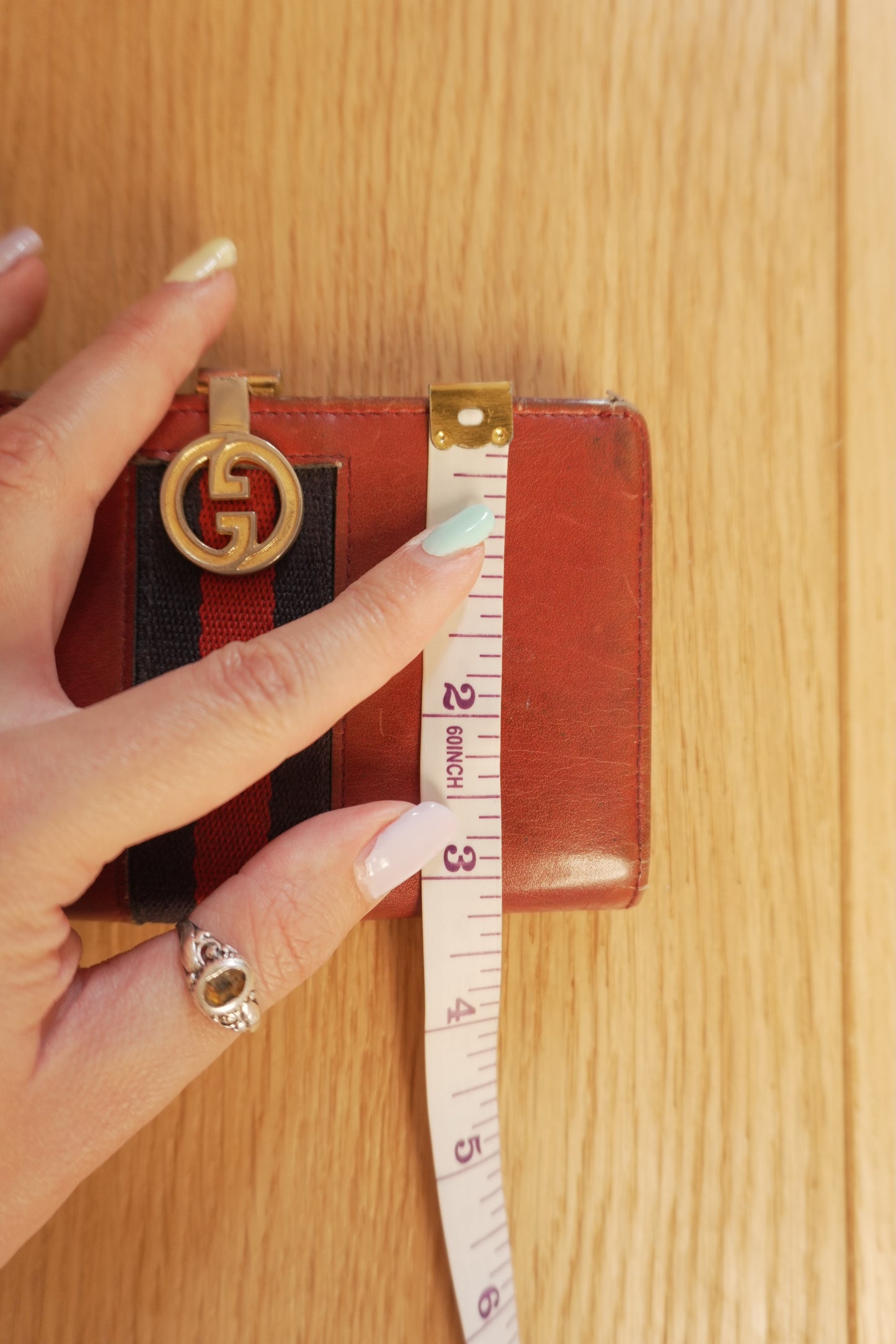 Vintage Gucci Red Leather Ophidia Wallet Gold GG Clasp Web Strip Women's