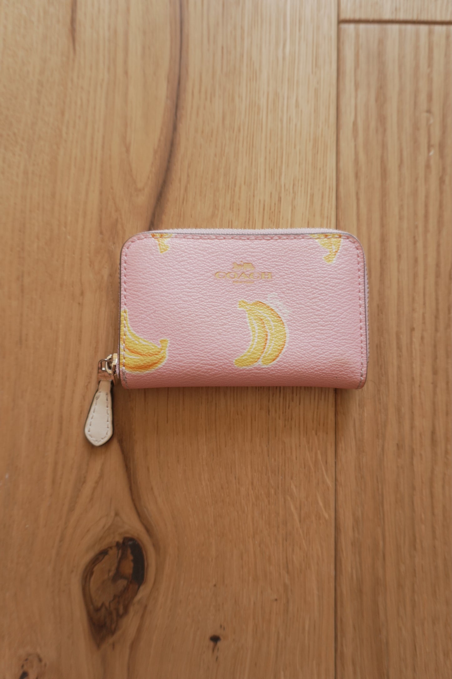 Coach Coin Purse Vintage Pink Leather Banana Print Small Gold Zip Women's