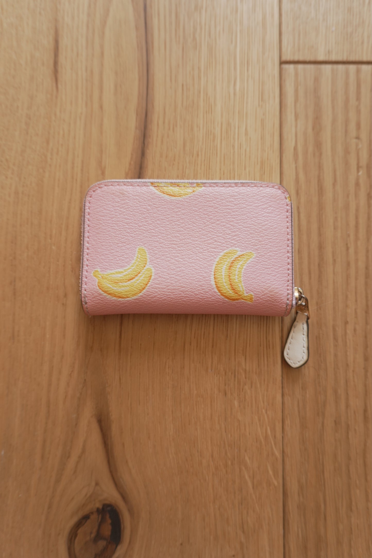 Coach Coin Purse Vintage Pink Leather Banana Print Small Gold Zip Women's