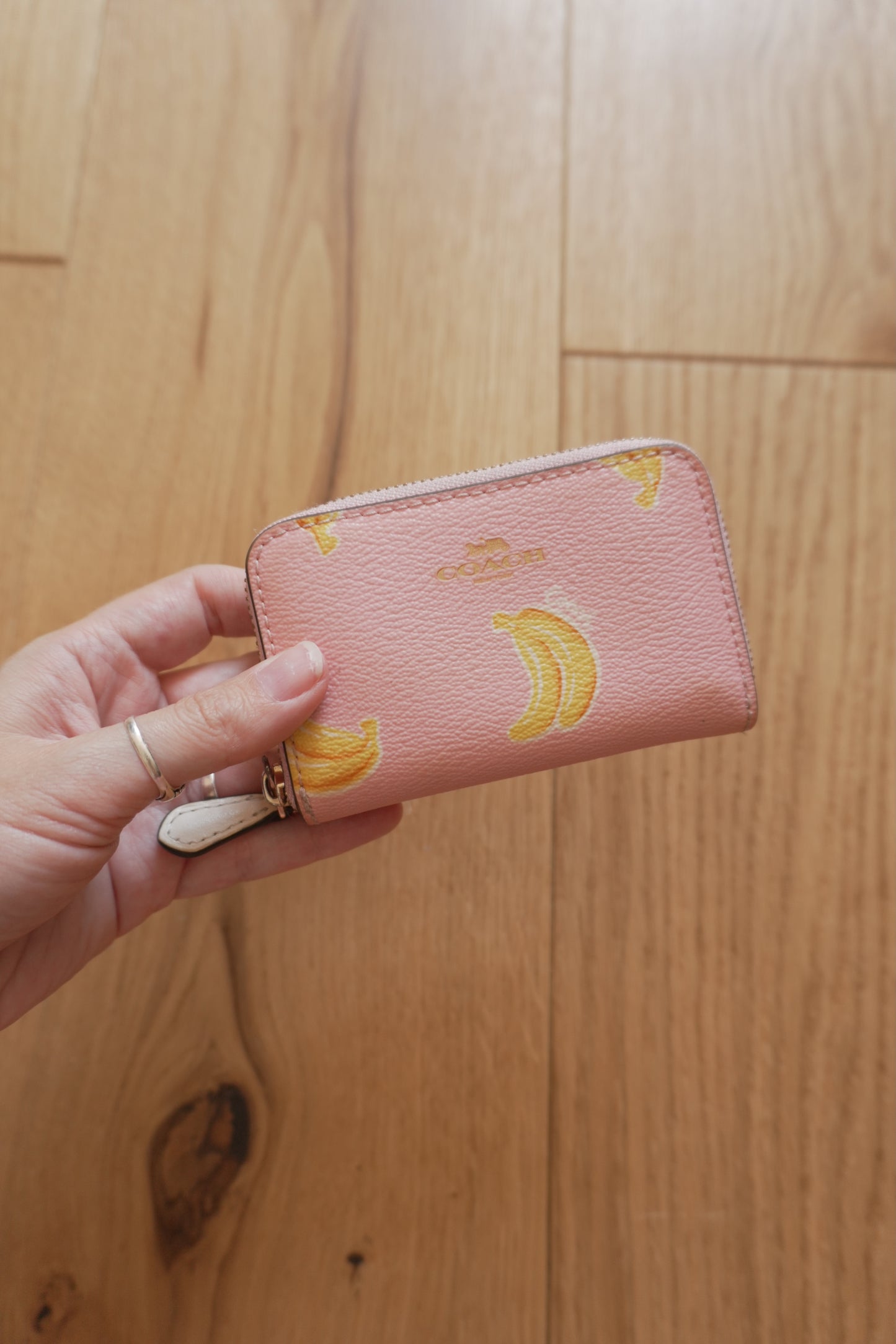 Coach Coin Purse Vintage Pink Leather Banana Print Small Gold Zip Women's