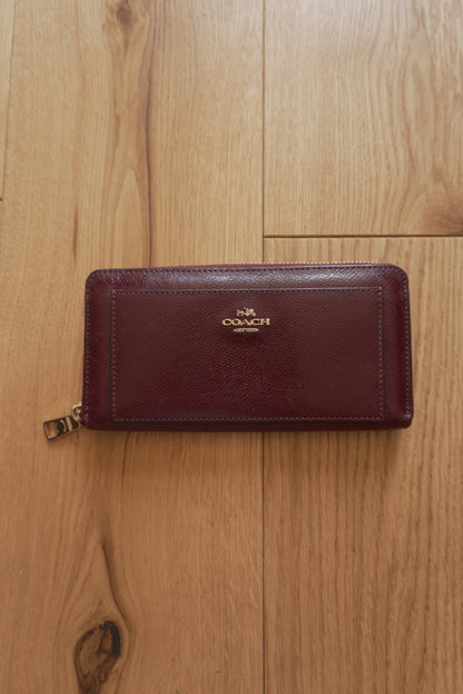 Coach Wallet Burgundy Leather Zip Around Long Purse Gold Hardware Women