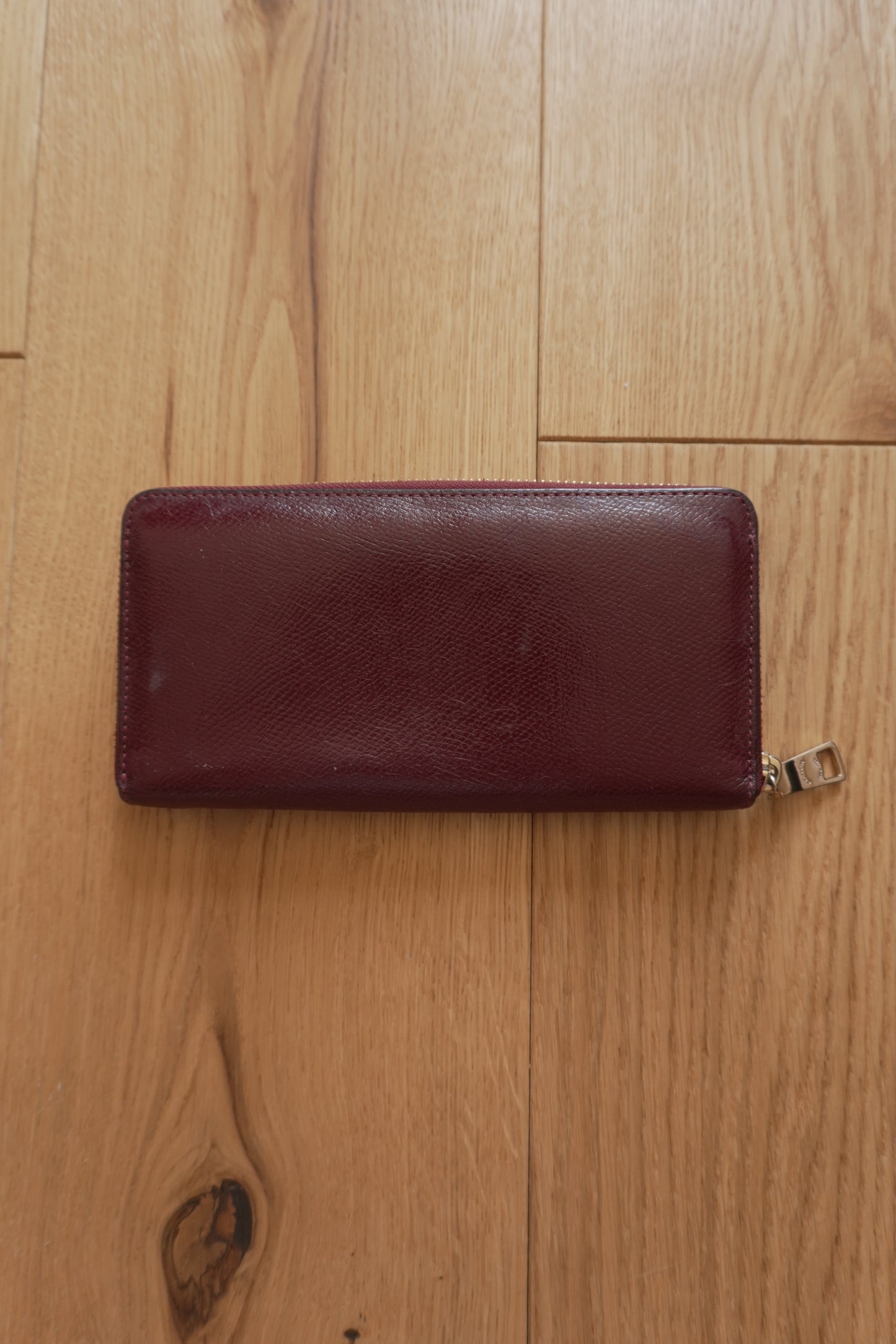 Coach Wallet Burgundy Leather Zip Around Long Purse Gold Hardware Women
