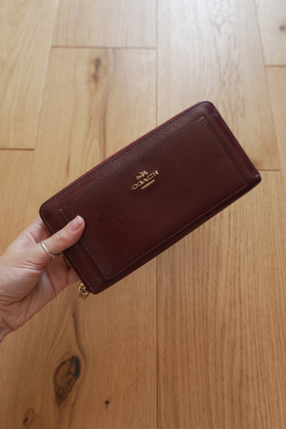 Coach Wallet Burgundy Leather Zip Around Long Purse Gold Hardware Women