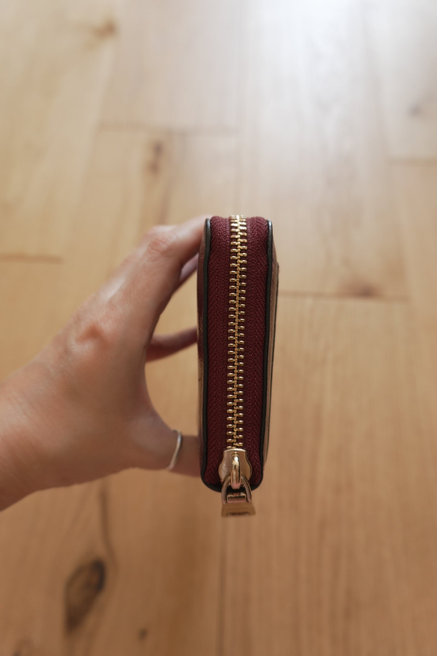 Coach Wallet Burgundy Leather Zip Around Long Purse Gold Hardware Women