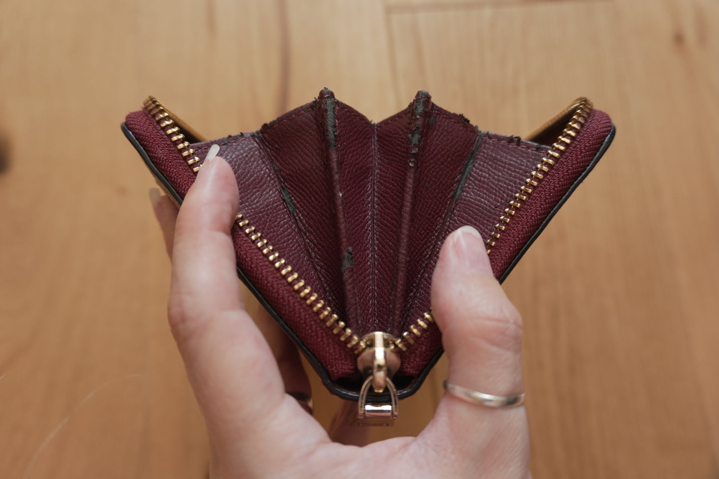 Coach Wallet Burgundy Leather Zip Around Long Purse Gold Hardware Women