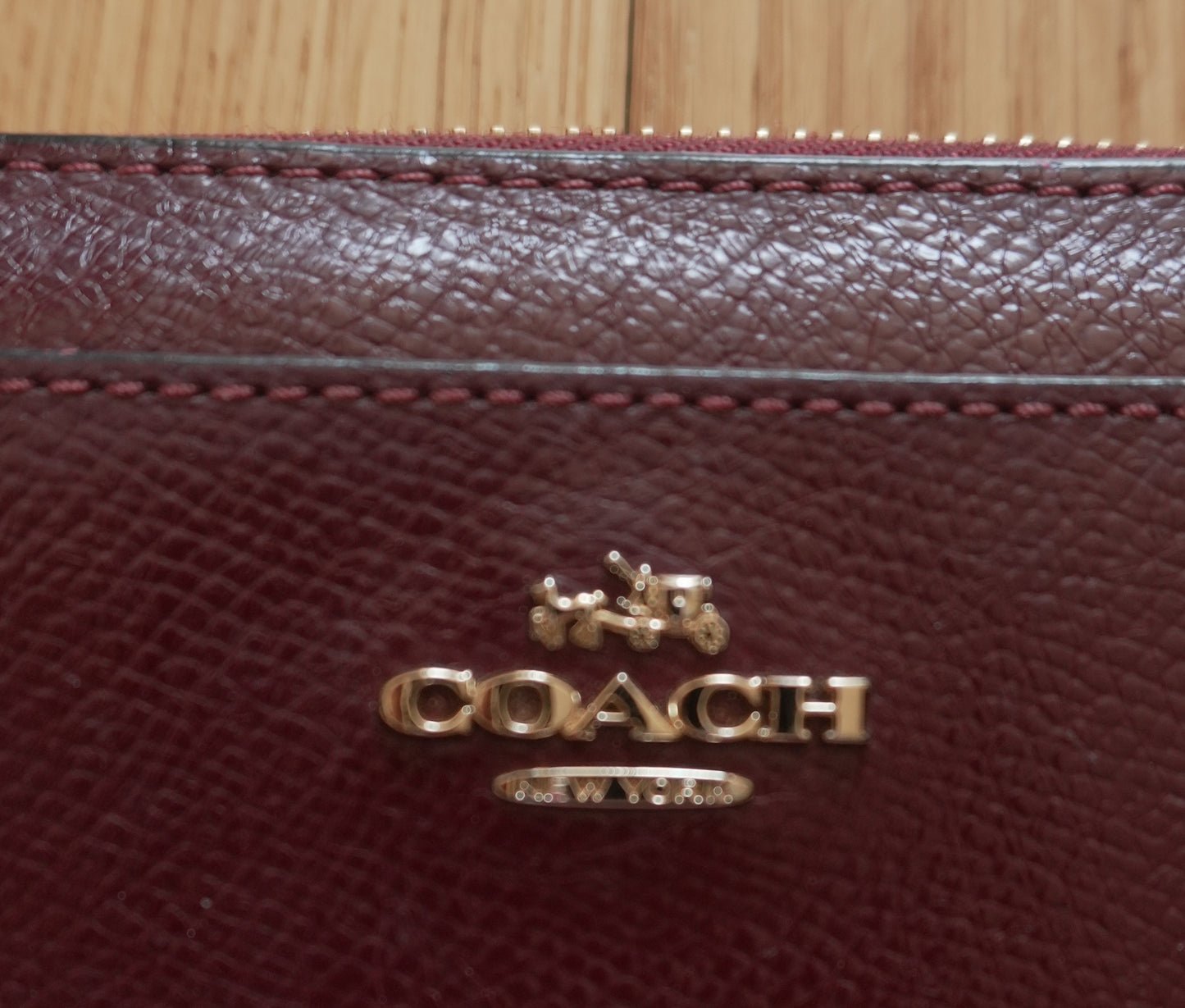Coach Wallet Burgundy Leather Zip Around Long Purse Gold Hardware Women