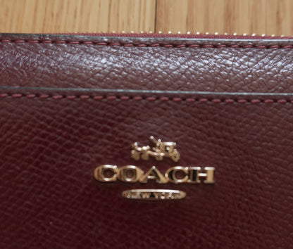 Coach Wallet Burgundy Leather Zip Around Long Purse Gold Hardware Women
