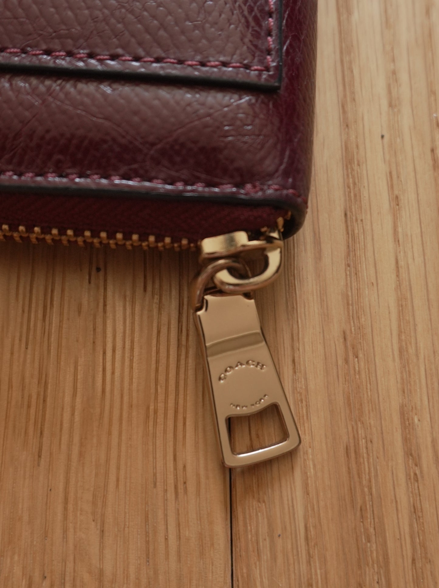 Coach Wallet Burgundy Leather Zip Around Long Purse Gold Hardware Women