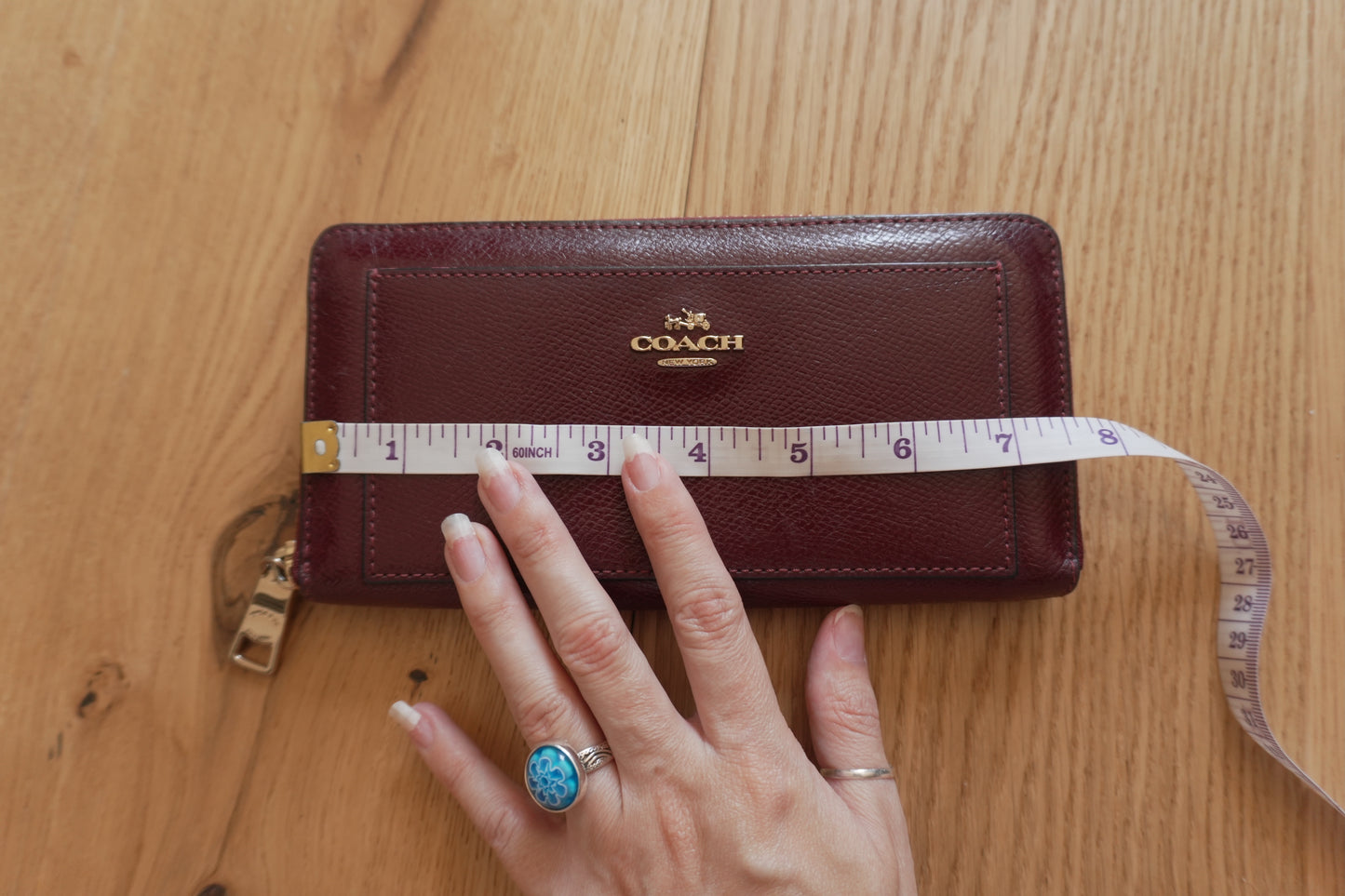 Coach Wallet Burgundy Leather Zip Around Long Purse Gold Hardware Women