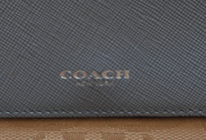 Vintage Coach Wallet Light Blue Beige Monogram Canvas Leather Long Flap Purse