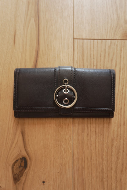 Coach Vintage Wallet Y2K Black Leather Flap Purse Silver Buckle Coin Pocket 2000