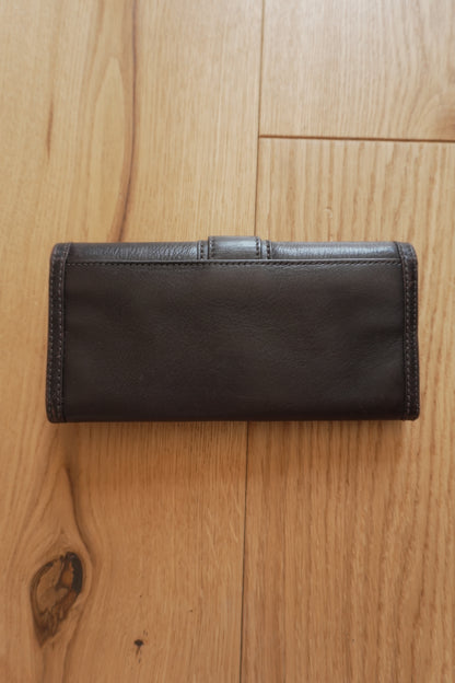 Coach Vintage Wallet Y2K Black Leather Flap Purse Silver Buckle Coin Pocket 2000