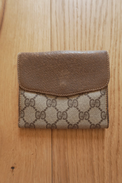 Vintage Gucci GG Wallet Brown Leather Sherry Web Stripe Bifold Men’s Gold Logo