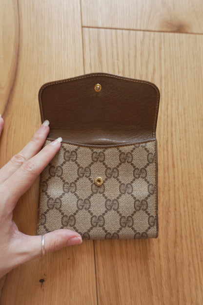 Vintage Gucci GG Wallet Brown Leather Sherry Web Stripe Bifold Men’s Gold Logo